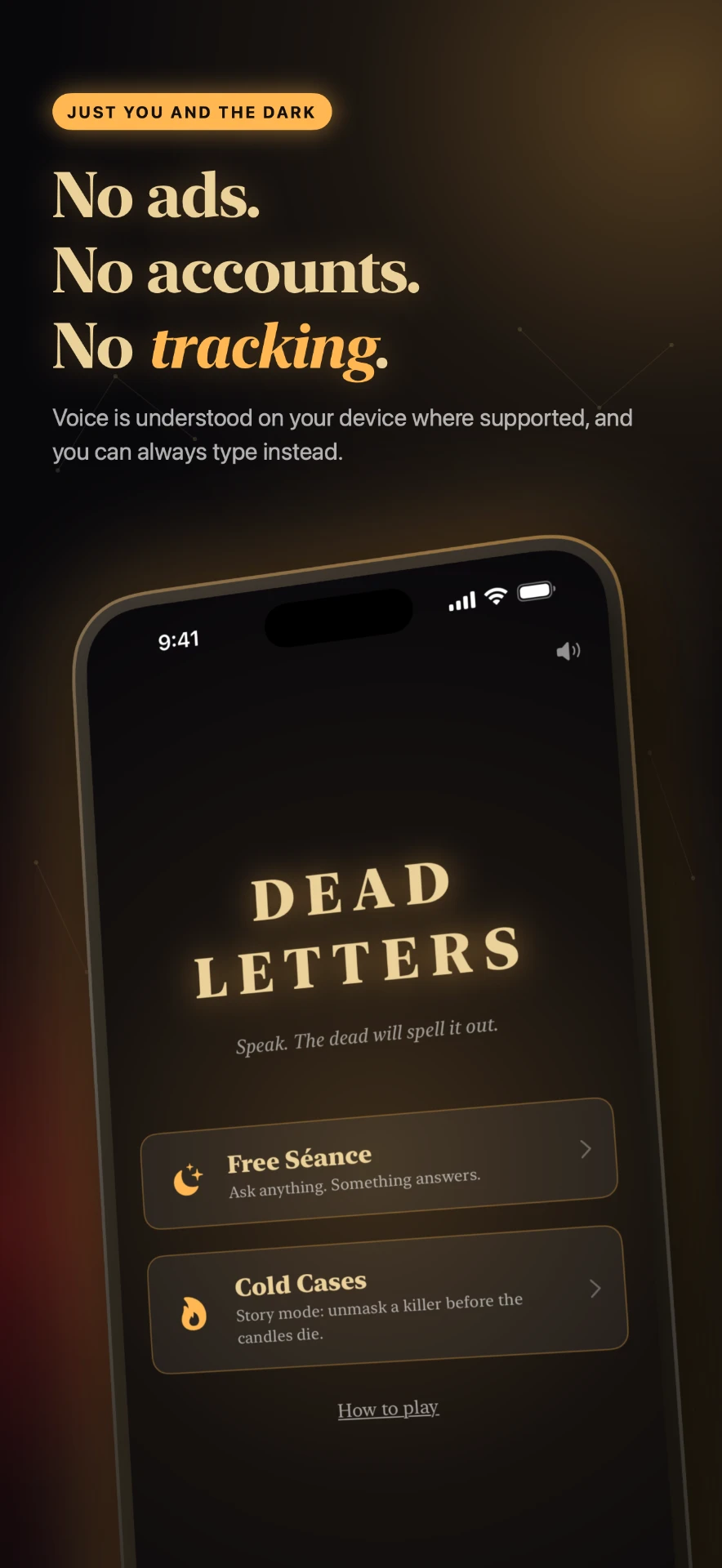 Title screen with Free Séance and Cold Cases options